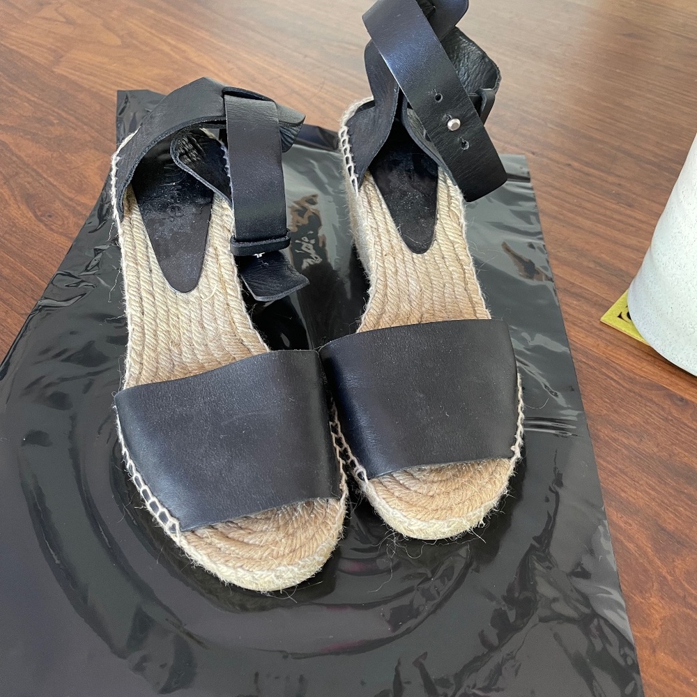 Vince Shoes | Vince Sophie Leather Espadrille Wedge, Black Size 9m | Color: Blac